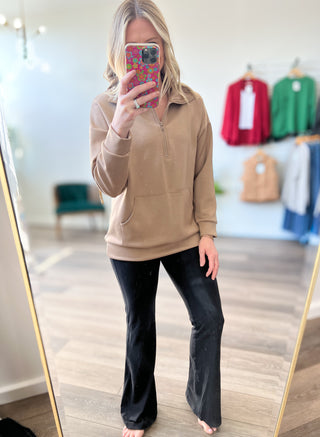 Taupe Luxe Half Zip Long Sleeve Pullover