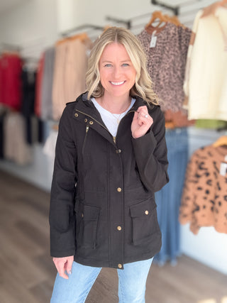 Jodie Black Hooded Zip Up Rain Jacket