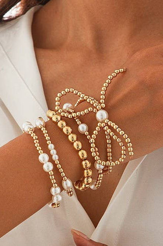 Multi Gold Beaded Pearl Bow Bracelet