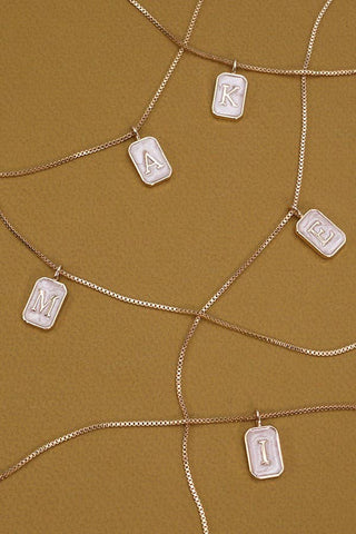 Initial Rectangle Pearly Charm Gold Necklace