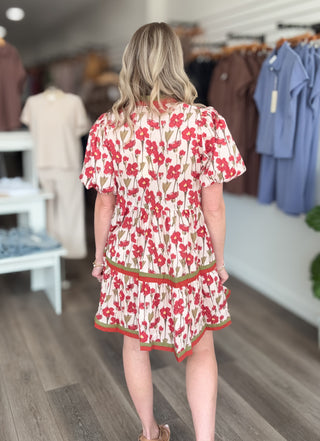 Autumn Floral Bubble Sleeved Dress