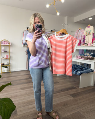 Striped Rolled Short Sleeve Tee