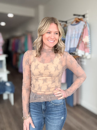 Lace Mesh Long Sleeved Layering Top
