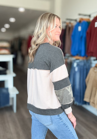 Soft Taupe & Camo Long Sleeved Top