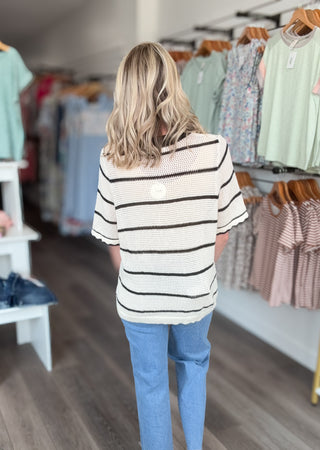 Sutton Cream & Black Striped Short Sleeved Sweater