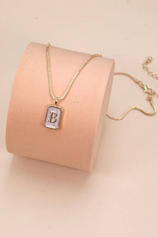 Initial Rectangle Pearly Charm Gold Necklace