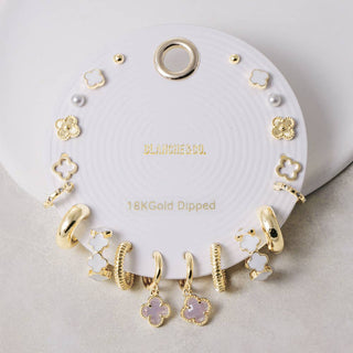 Gold Clover Charm Stud And Hoop Earring Set