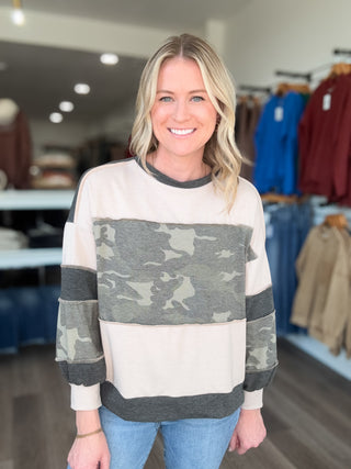 Soft Taupe & Camo Long Sleeved Top