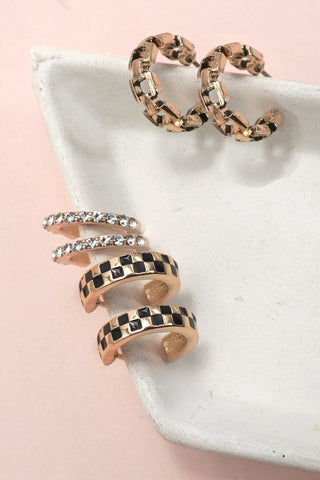 Checkmate & Shine Trio Gold Earrings Set