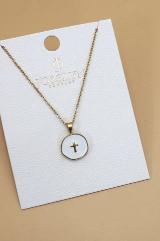 Tarnish Free Round Disc Cross Necklace