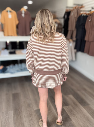 Striped Mocha Long Sleeved Top & Skort Set