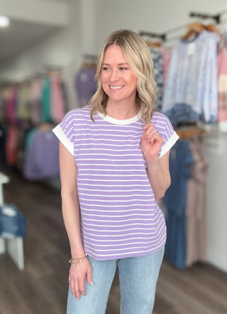 Striped Rolled Short Sleeve Tee