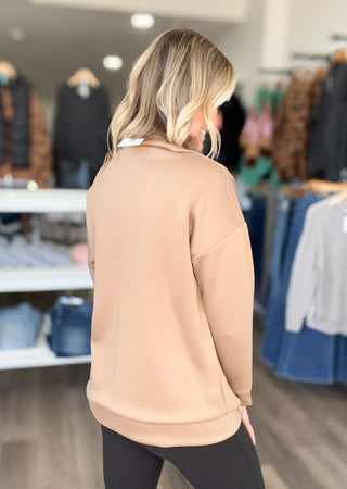 Taupe Luxe Half Zip Long Sleeve Pullover