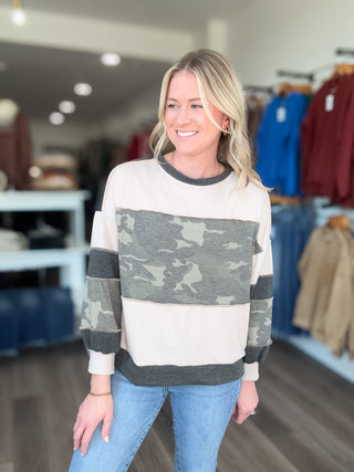 Soft Taupe & Camo Long Sleeved Top