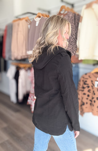 Jodie Black Hooded Zip Up Rain Jacket