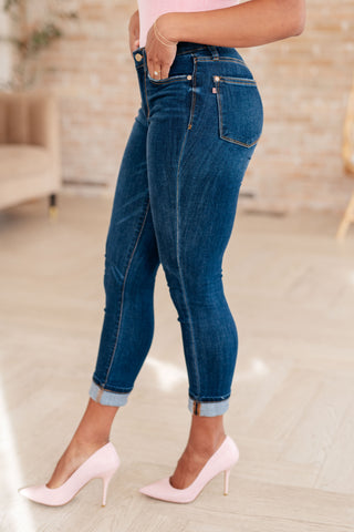 Judy Blue Bette Mid Rise Vintage Cuffed Skinny Capri