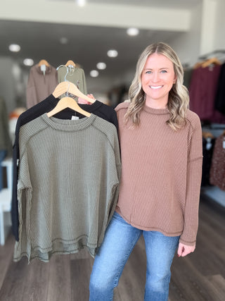 Blake Rounded Neck Ribbed Long Sleeved Top