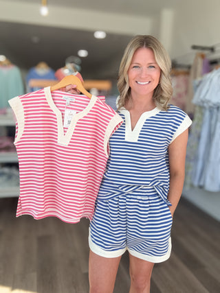 Boardwalk Breeze Striped Matching Shorts Set
