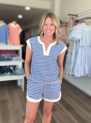 Boardwalk Breeze Striped Matching Shorts Set