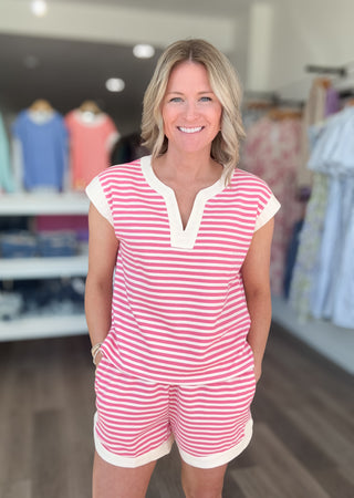 Boardwalk Breeze Striped Matching Shorts Set