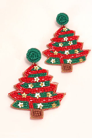 Christmas Tree Seedbead Earrings