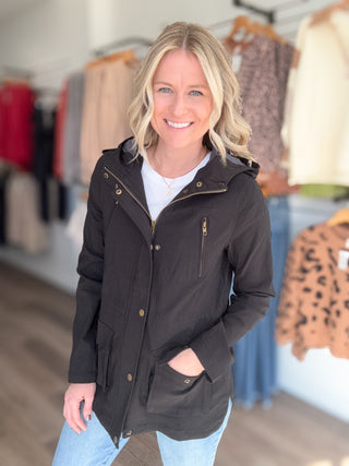 Jodie Black Hooded Zip Up Rain Jacket