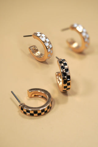 Mini Checkered Hoop Earrings