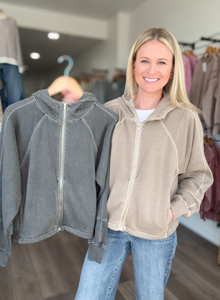 Off Duty Mineral Washed Zip Up Hoodie