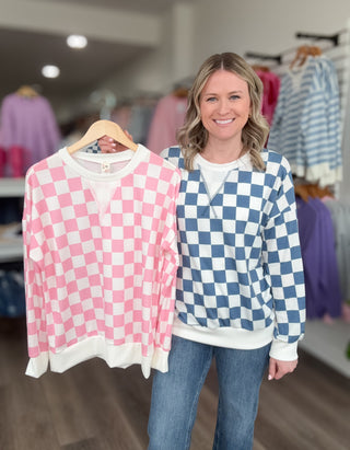 Checkered Print Long Sleeved Top