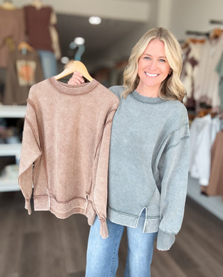 Cozy Up Acid Washed Fleece Pullover Plus