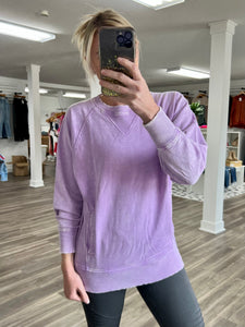 Acid Wash French Terry Pullover in Lavender