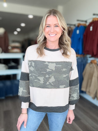 Soft Taupe & Camo Long Sleeved Top