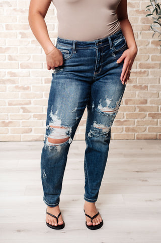 Judy Blue Danny Mid Rise Cuffed Destroyed Boyfriend Jeans