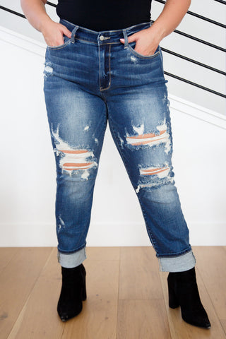 Judy Blue Danny Mid Rise Cuffed Destroyed Boyfriend Jeans