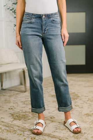 Judy Blue Doris Mid Rise Boyfriend with Adjustable Back Tab