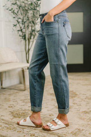 Judy Blue Doris Mid Rise Boyfriend with Adjustable Back Tab