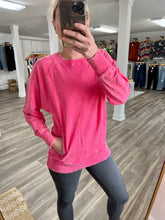 Load image into Gallery viewer, Acid Wash French Terry Pullover in Fuchsia
