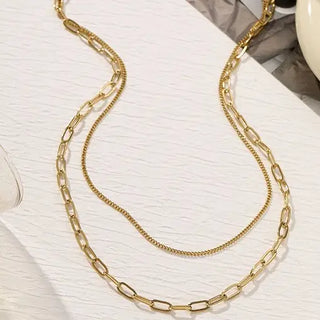 Titanium Steel Non-Tarnish Gold Layered Chain Necklace