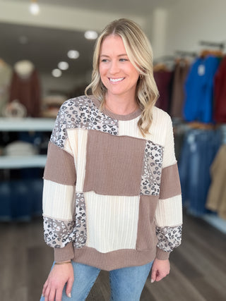 Cable Knit Leopard Long Sleeved Top