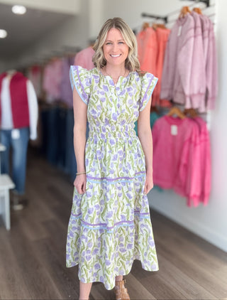 Floral Lilac Flutter Short Sleeved Dress