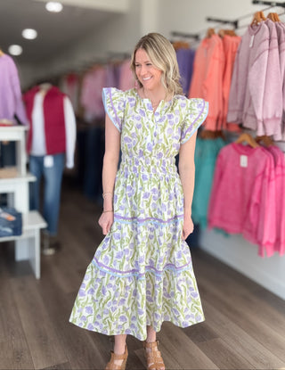 Floral Lilac Flutter Short Sleeved Dress2
