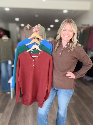 Henley Buttoned Long Sleeved Sweater