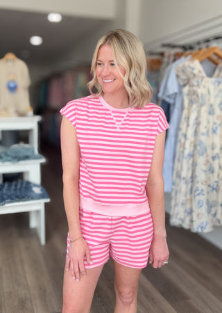 Pink Striped Shorts Matching Set