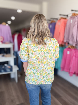 Happy Floral Yellow & Blue Striped Blouse
