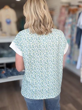 Floral Split Neck Short Sleeved Top