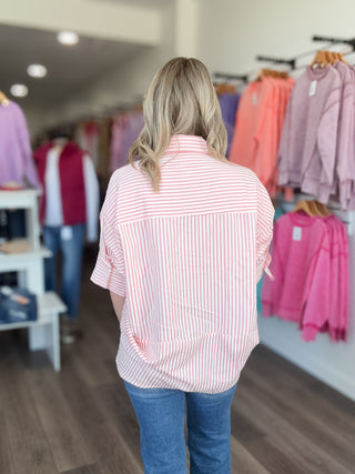 Elevated Striped V Neck Collared Top