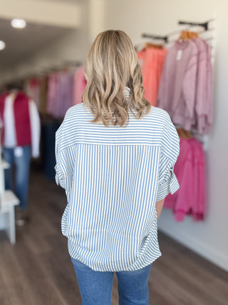 Elevated Striped V Neck Collared Top