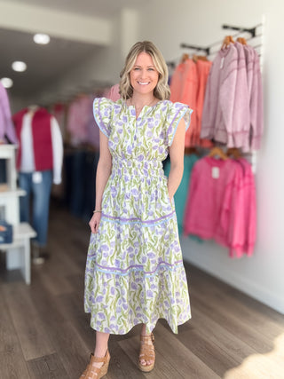 Floral Lilac Flutter Short Sleeved Dress