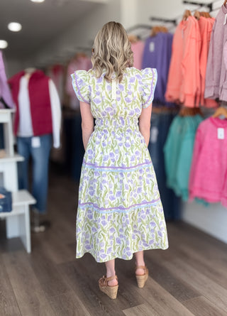 Floral Lilac Flutter Short Sleeved Dress