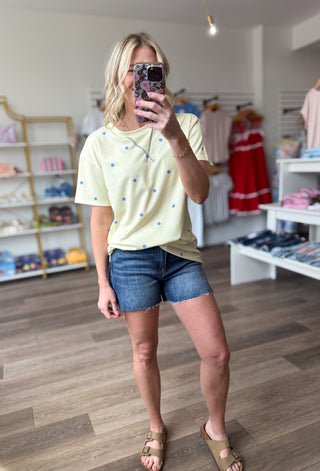 Butter Yellow & Blue Polka Dot Boxy Tee